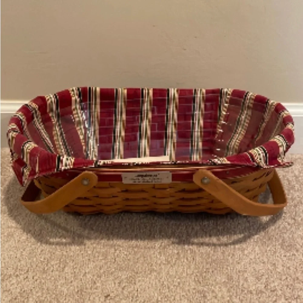 Longaberger ‘06 Christmas Customer Natures Garland Basket Stripe Liner Rectangle